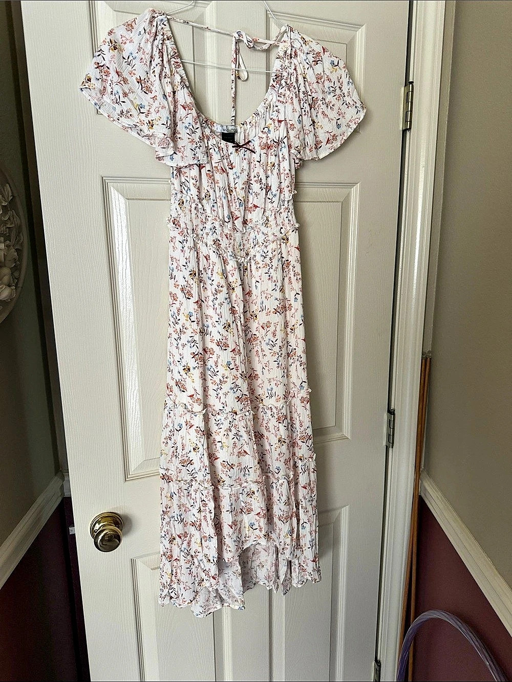 Wild Moss Floral Midi Dress in White & Orange Size Medium Like New
